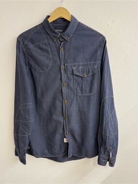 Woolrich Men's dark Blue Button-Down Shirt with Contrast Stitching